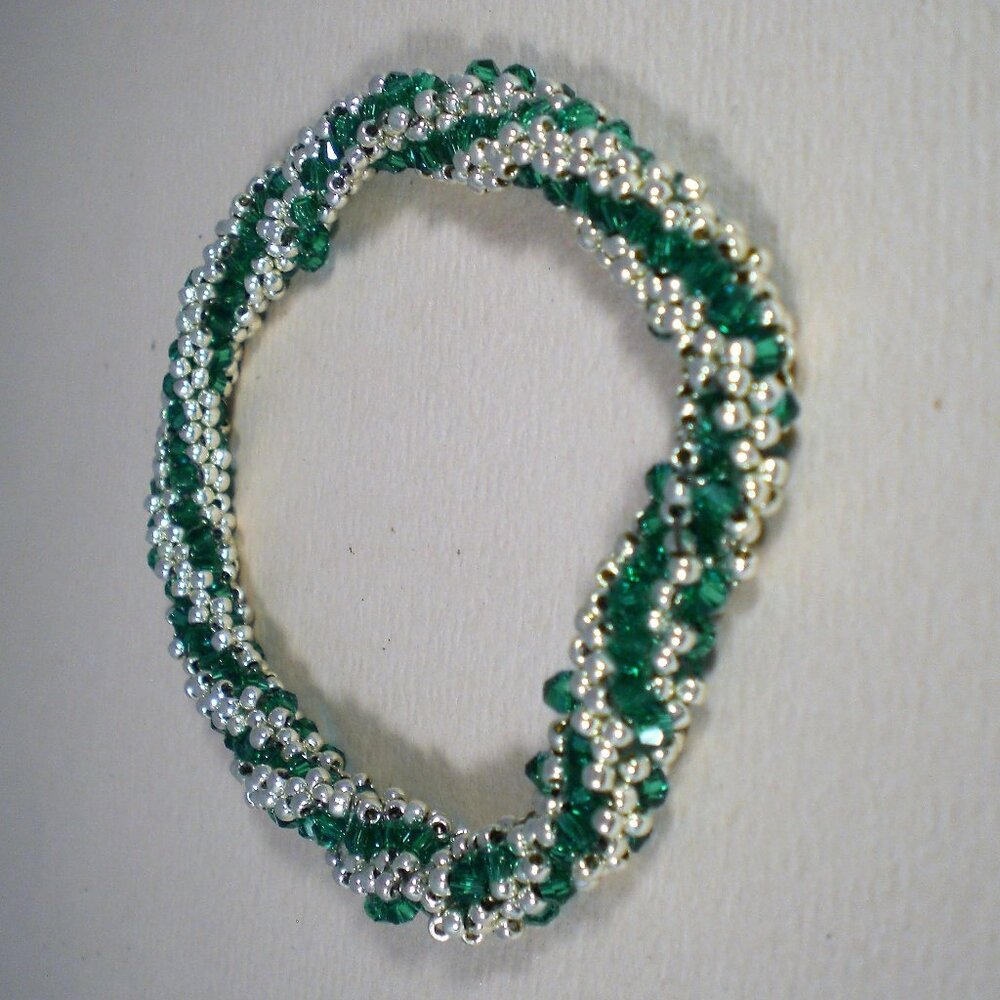 Blue Zircon and Silver Crystal Swirl Bangle Bracelet